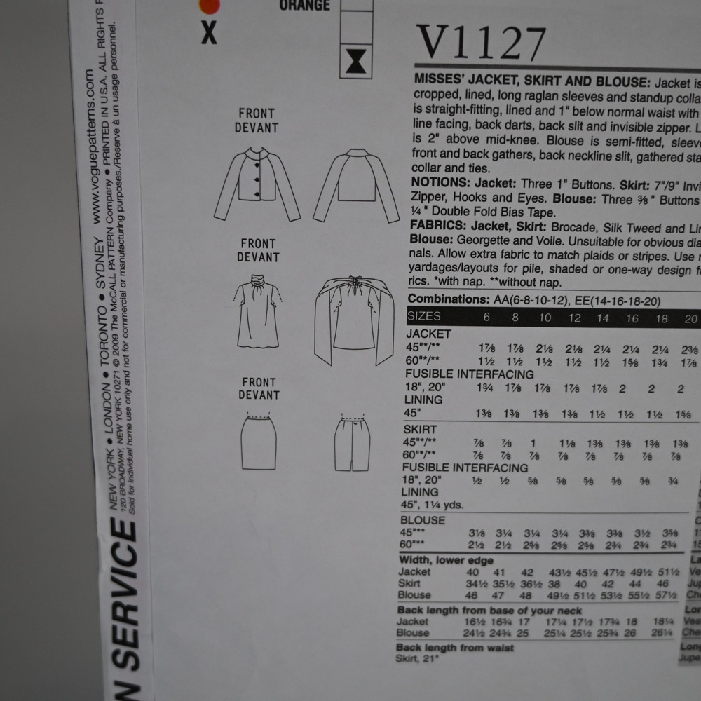 Platinum Vogue 1127 Sewing Pattern Misses 14-20 Uncut Factory Folded - Picture 3 of 6